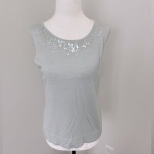 August Silk Knits Pale Green Tank Top with Sequence Neckline - Size Large